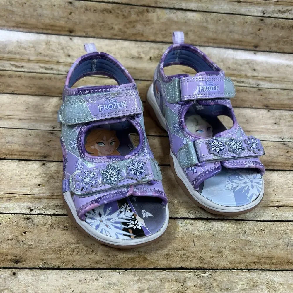 Disney Frozen Movie Toddler Girls Sandals Anna & Elsa Purple Blue Size 11